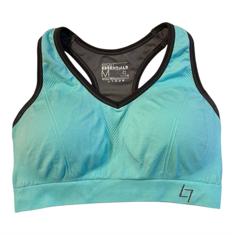 Sport Essentials Fittin Sports Bra Medium Aqua Gray Wireless Removable Pads